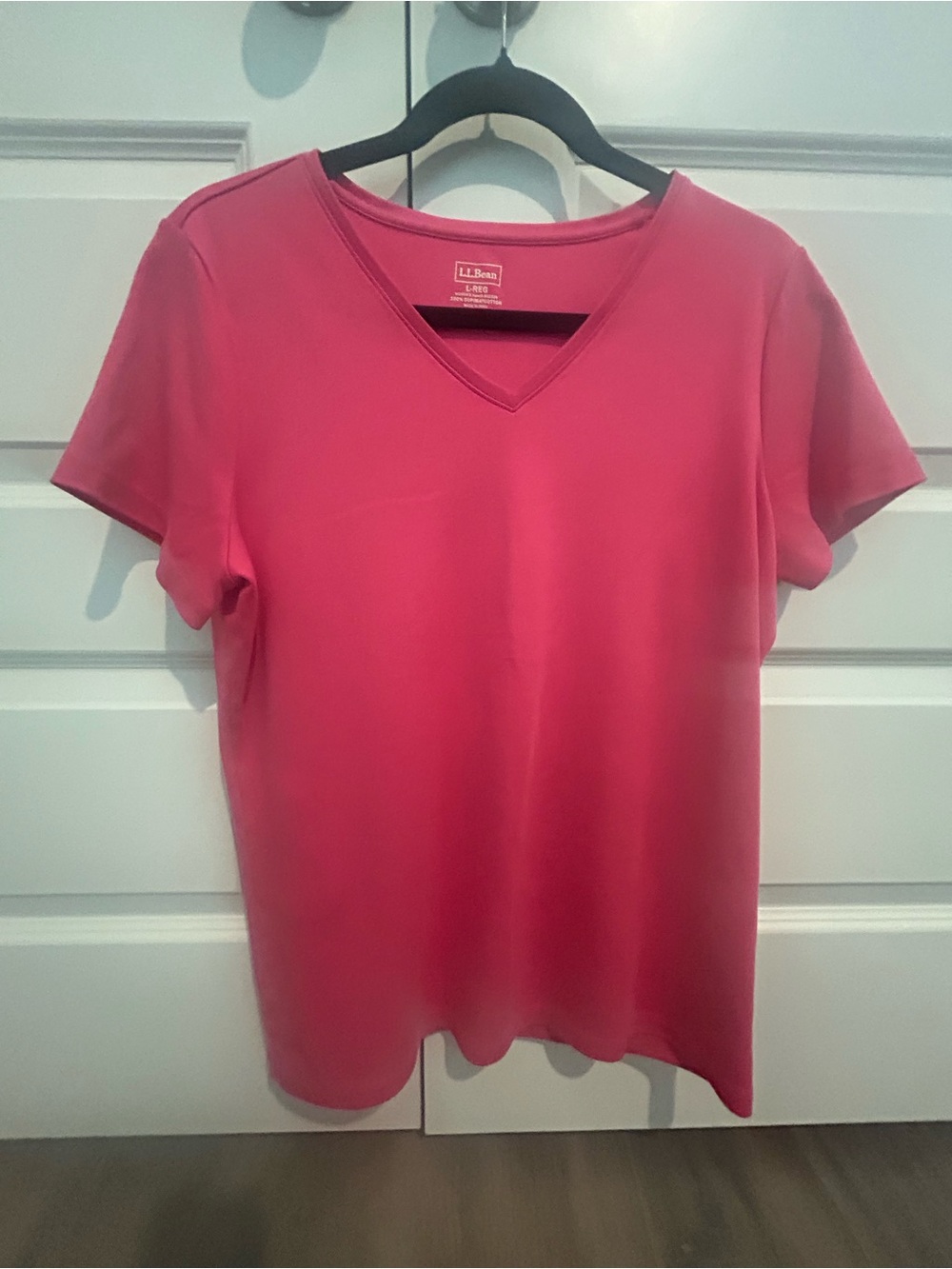 L.L. Bean Women's V-Neck Short Sleeve Top - Coral Pink